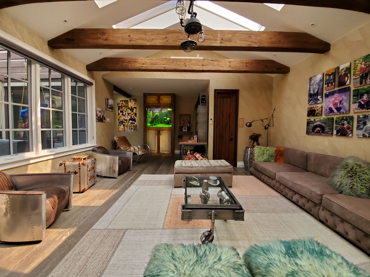 Custom-built aquarium with cabinetry