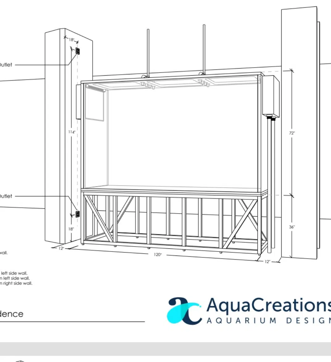 technical coordination drawings for custom 1400 gallon built in reef aquarium installation